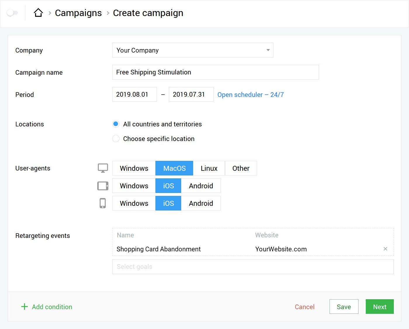 Criando uma campanha com redirecionamento