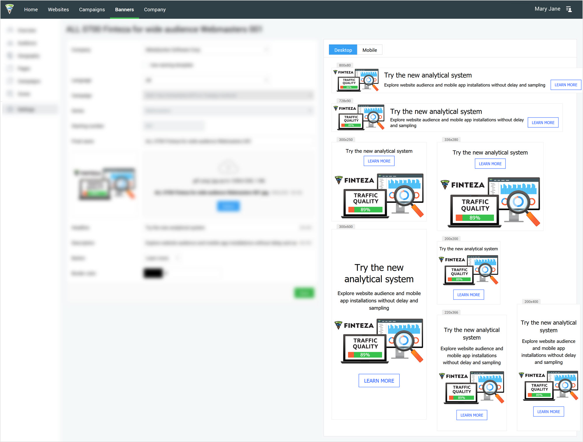 Janela de visualização de banners adaptativos atualizada