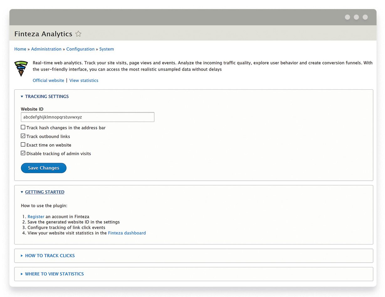 Finteza Analytics module settings