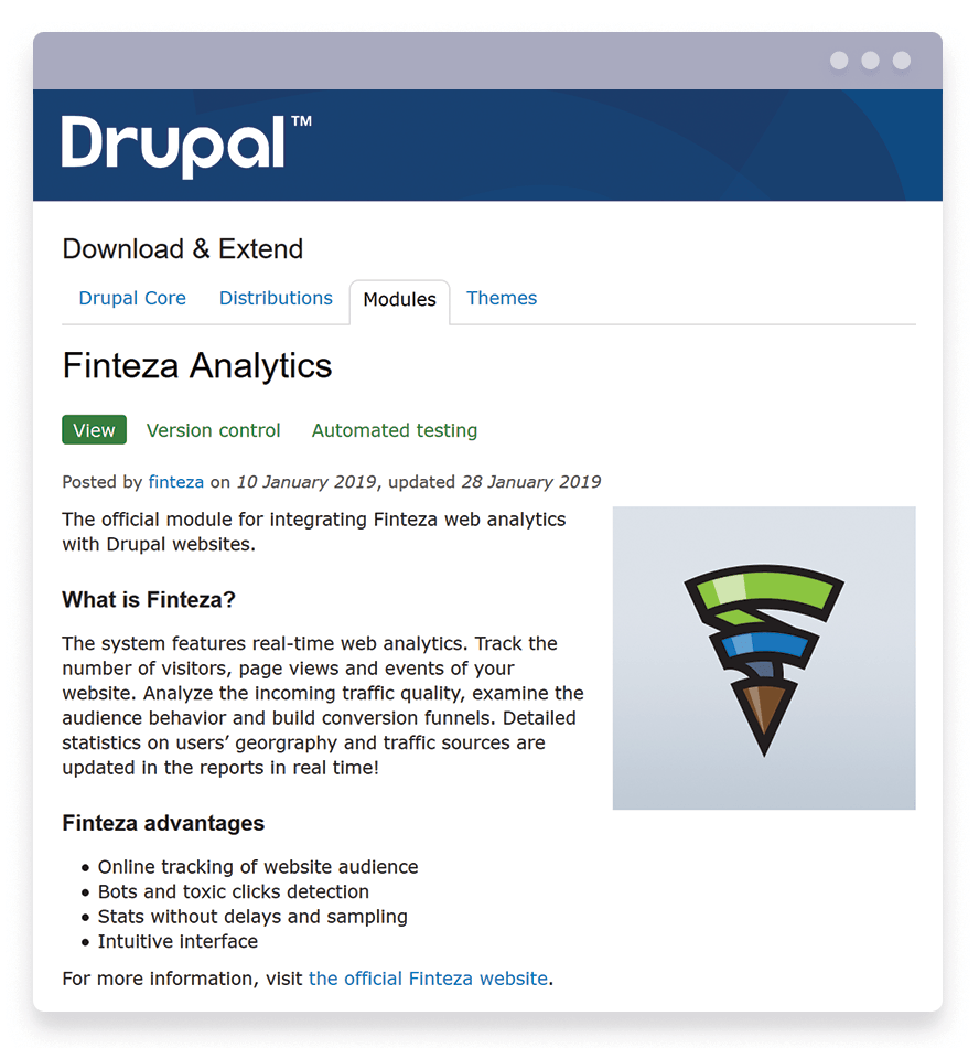 Módulo Finteza Analytics para sites do Drupal