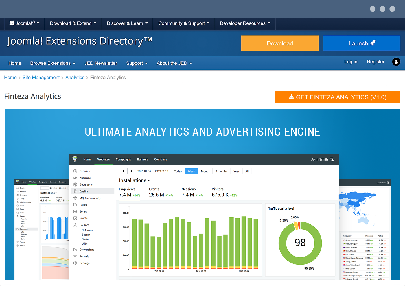 Plugin percuma untuk integrasi Analisis web Finteza dengan laman web Joomla