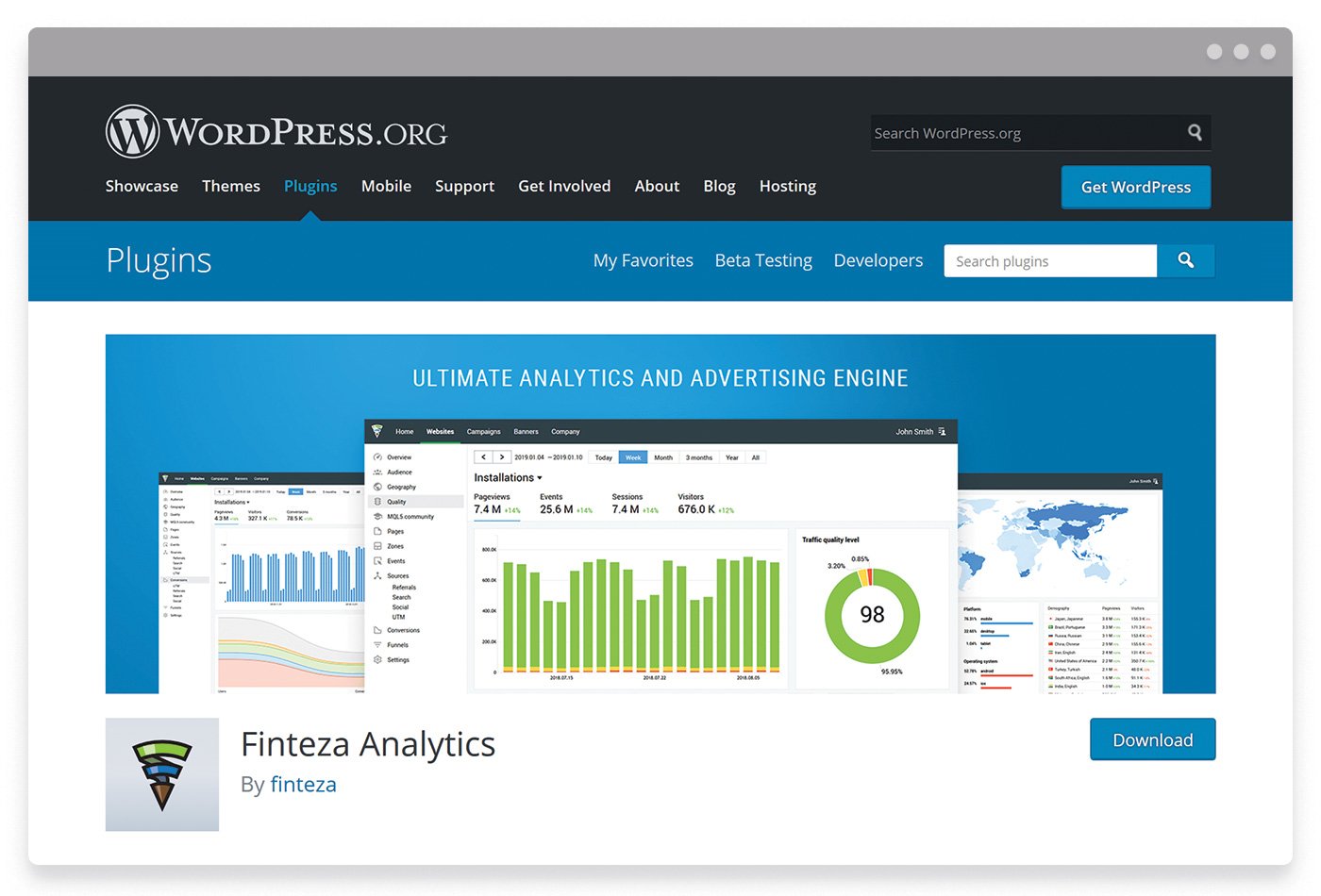 Le plugin officiel pour l'intégration de l'analyse Web Finteza aux sites Web WordPress