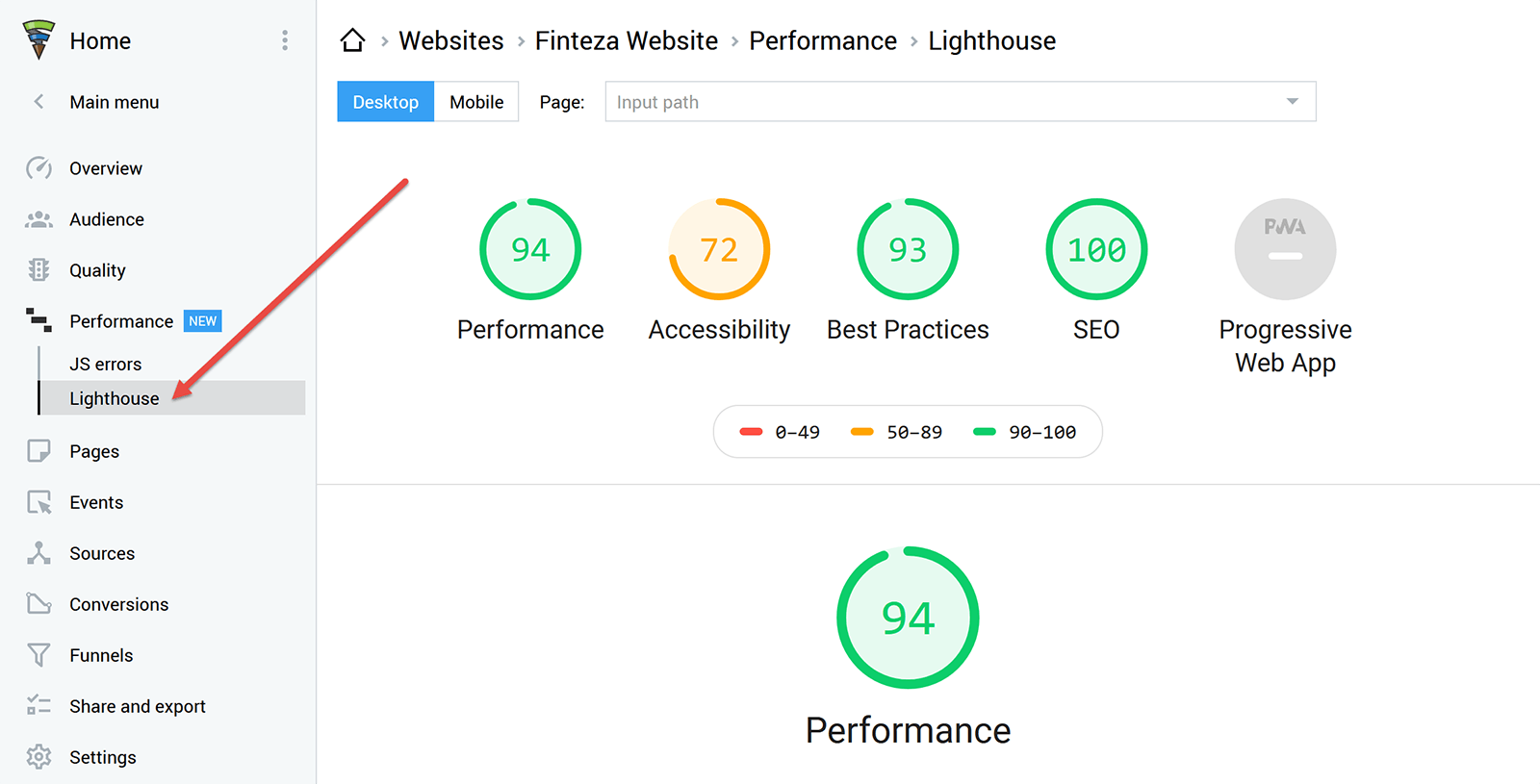 Новый отчет находится в разделе Performance