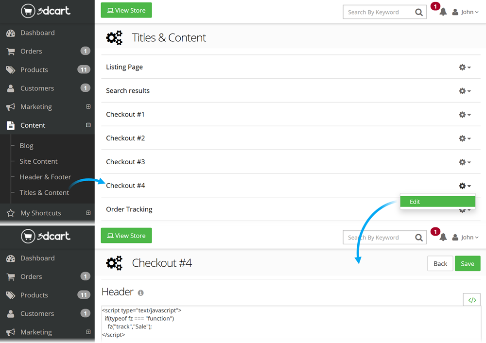 Paste the event code from Finteza to track completed purchases