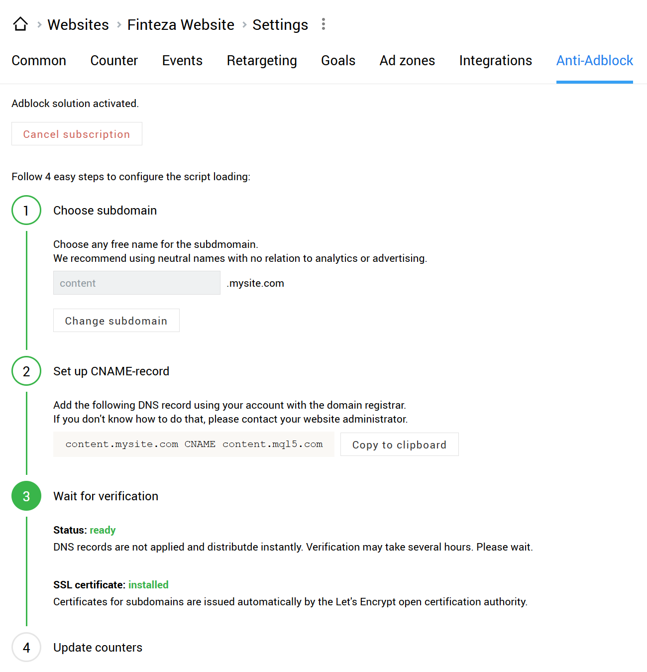 After adding CNAME record, wait for the domain check and certificate installation After adding CNAME record, wait for the domain check and certificate installation