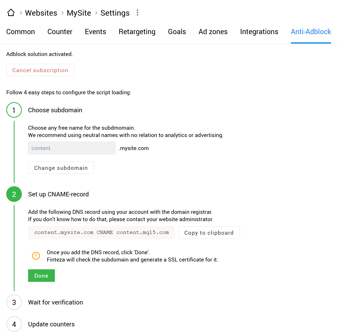 Add CNAME record to the DNS server Add CNAME record to the DNS server