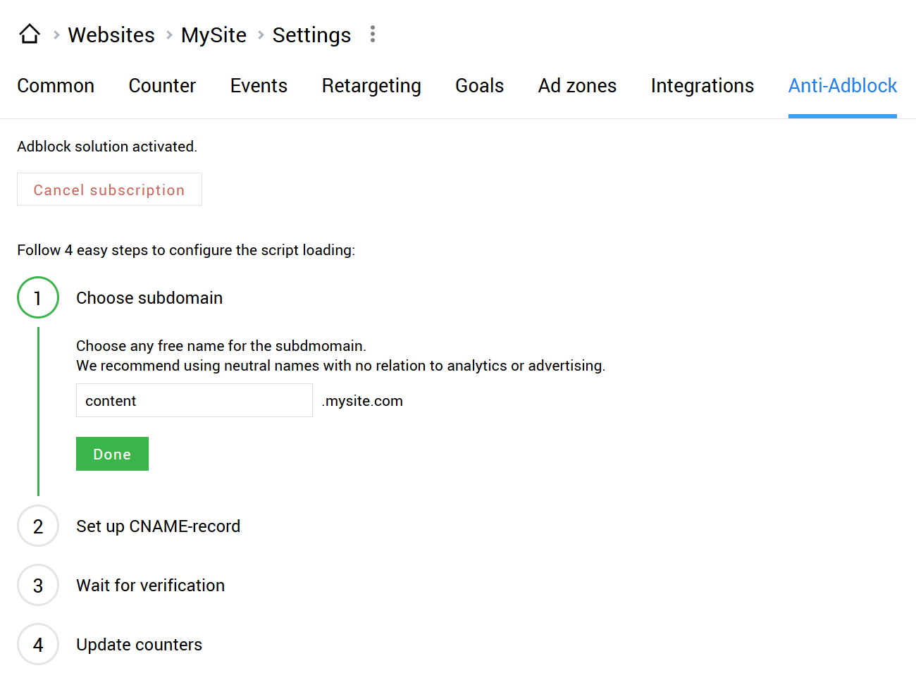Select a subdomain name Select a subdomain name