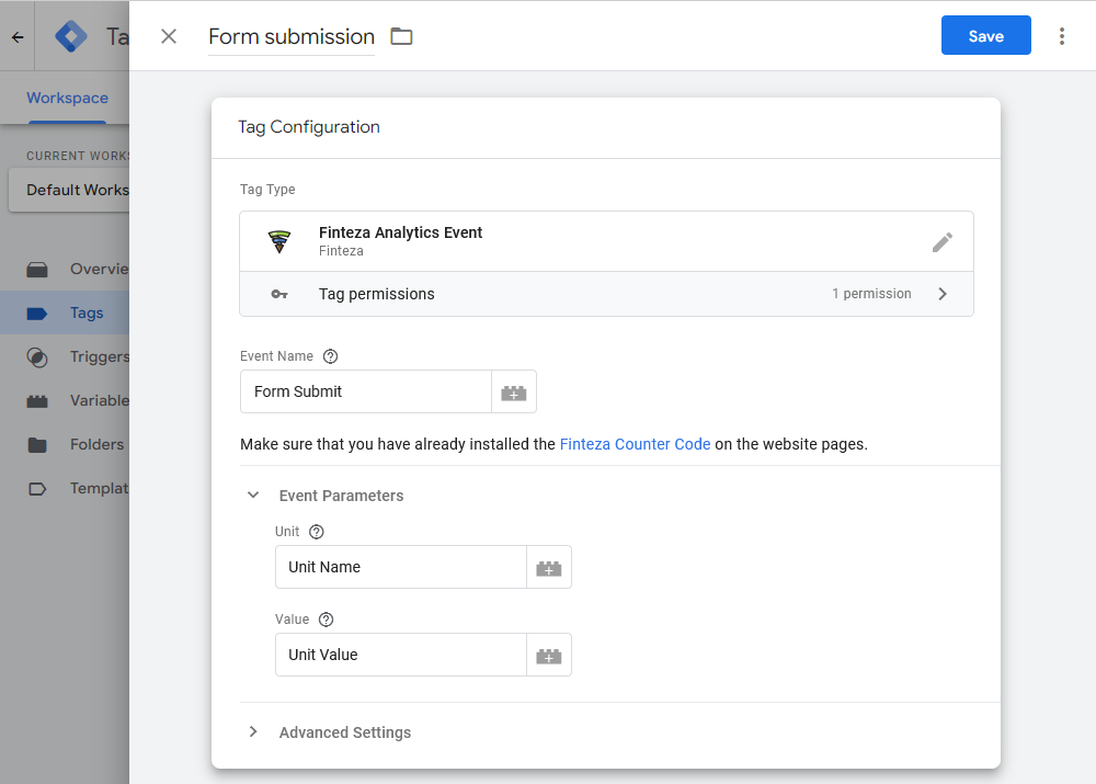 Set parameters for the event