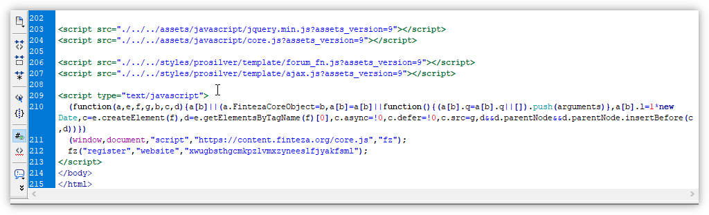 Paste the Finteza code before the </body></html> tags