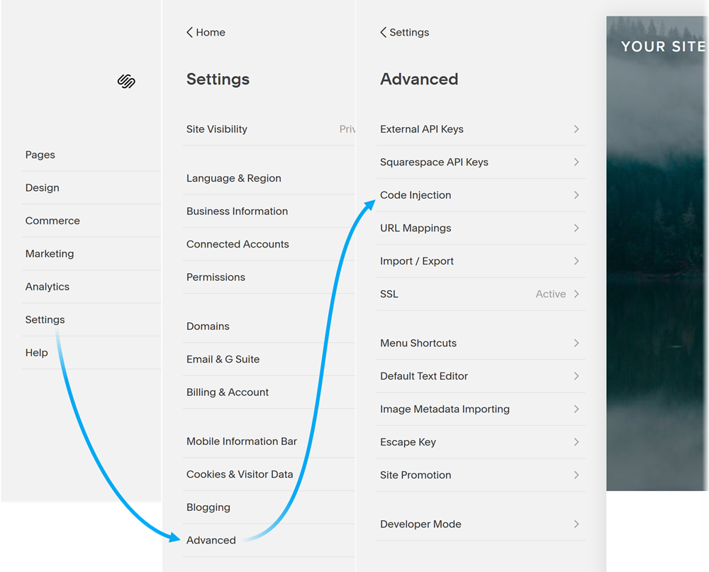 Navigate to Settings \ Advanced \ Code Injection