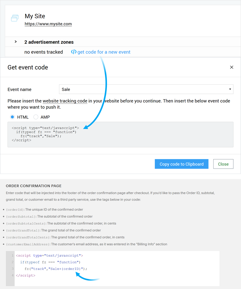 Add the Finteza tracking code to track purchases