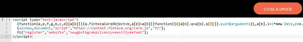 Paste the Finteza code and click on the "Close & Update" button