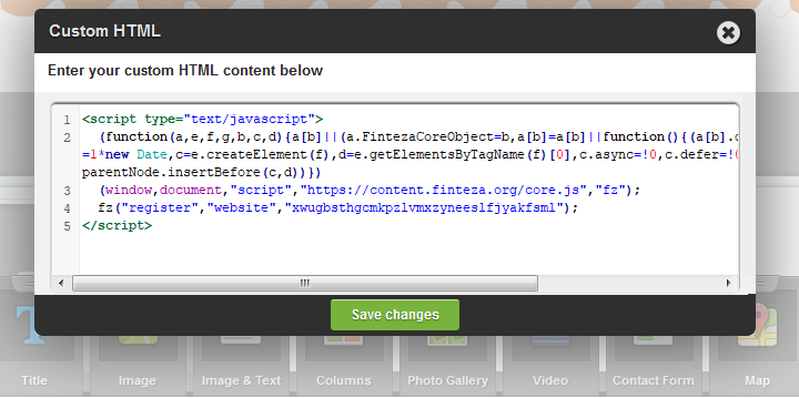 Paste the Finteza code and click "Save changes"