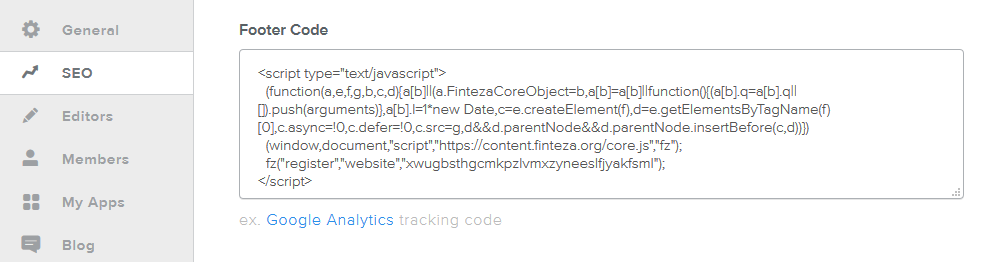 Paste the Finteza code in the Footer template