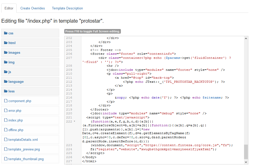 Collez le code de Finteza