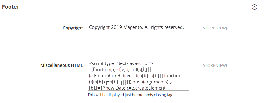 Salin kode Finteza di bidang "HTML lain-lain"
