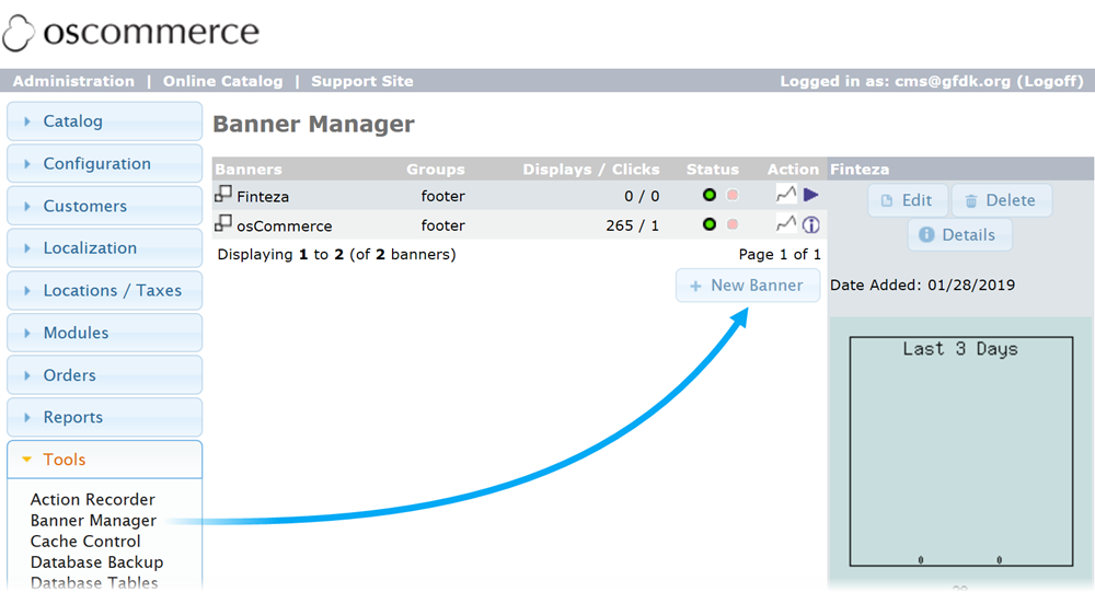 Crea un nuovo banner nella sezione Banner Manager