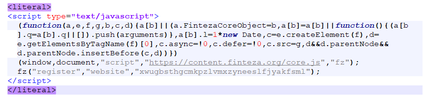 Incolla il codice Finteza risultante nel modello PrestaShop