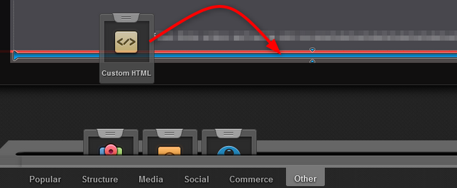 Trascina il blocco Custom HTML nel modulo Footer del tuo sito.