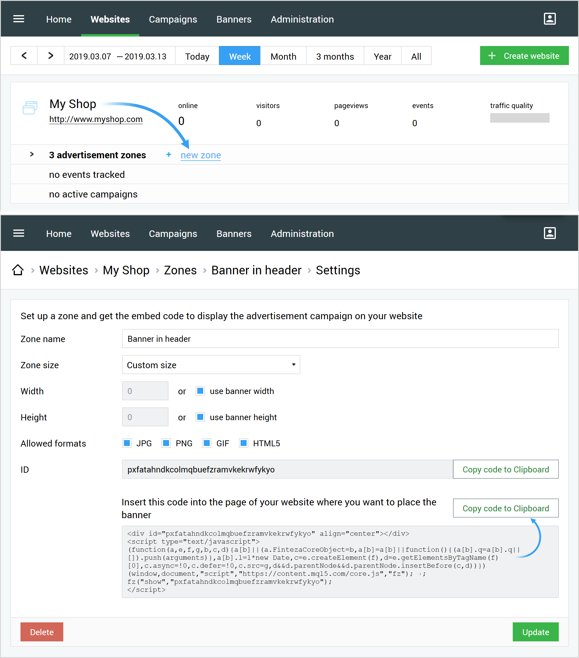Creazione di un'area pubblicitaria per un sito Web