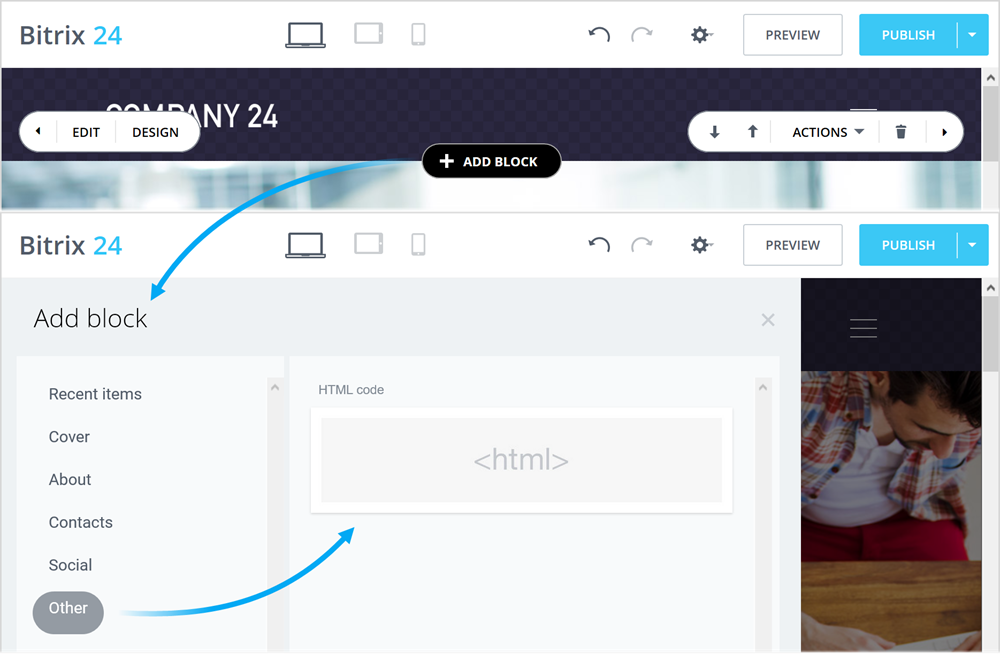 Tambah blok baharu ke laman utama laman web