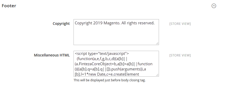 Salin kod Finteza dalam medan "Miscellaneous HTML"