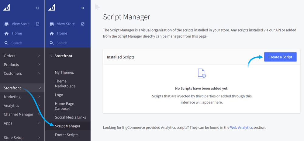 Abra a seção 'Script Manager' e crie um novo script