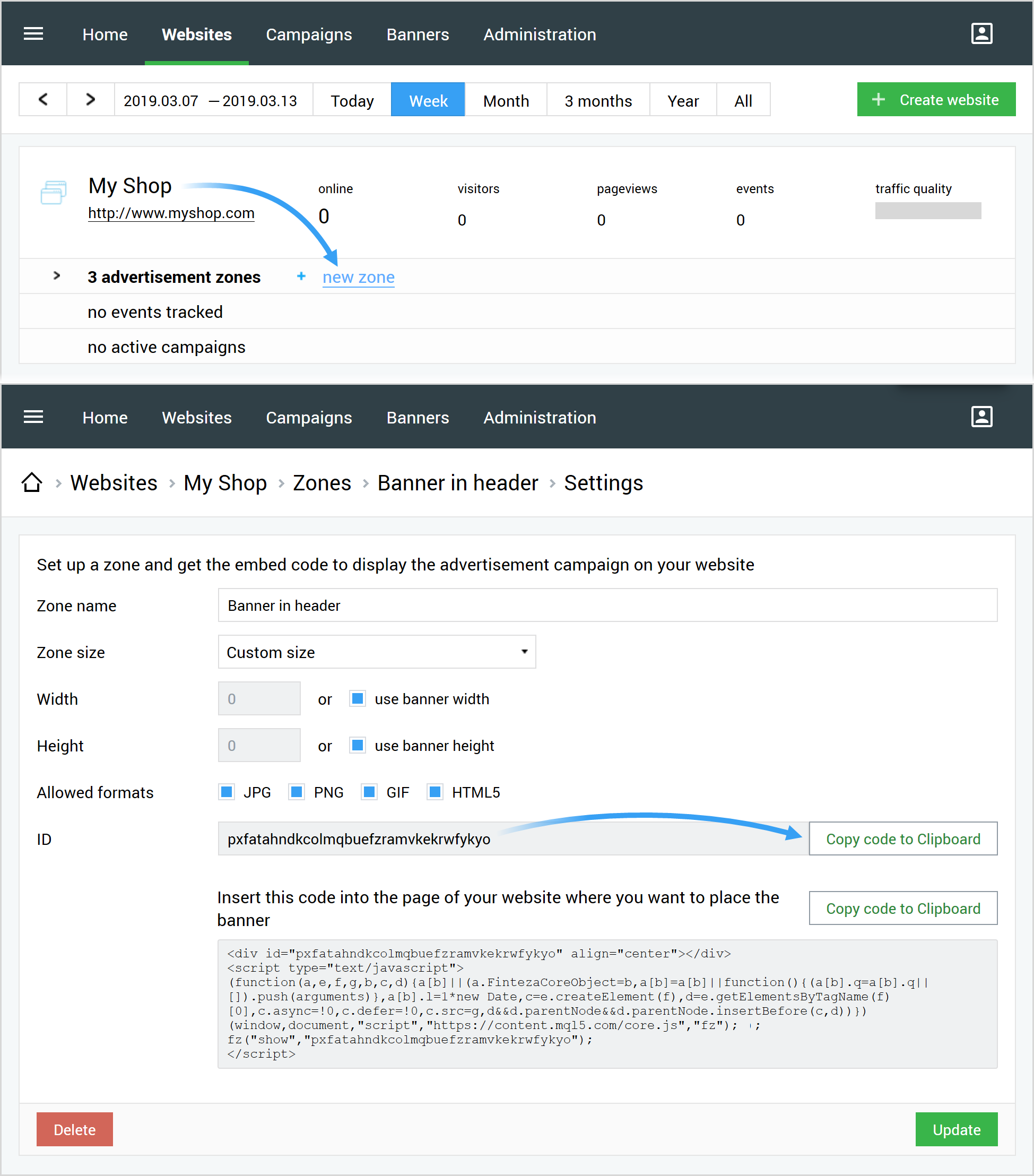 Criando uma zona de publicidade para um site/aplicativo