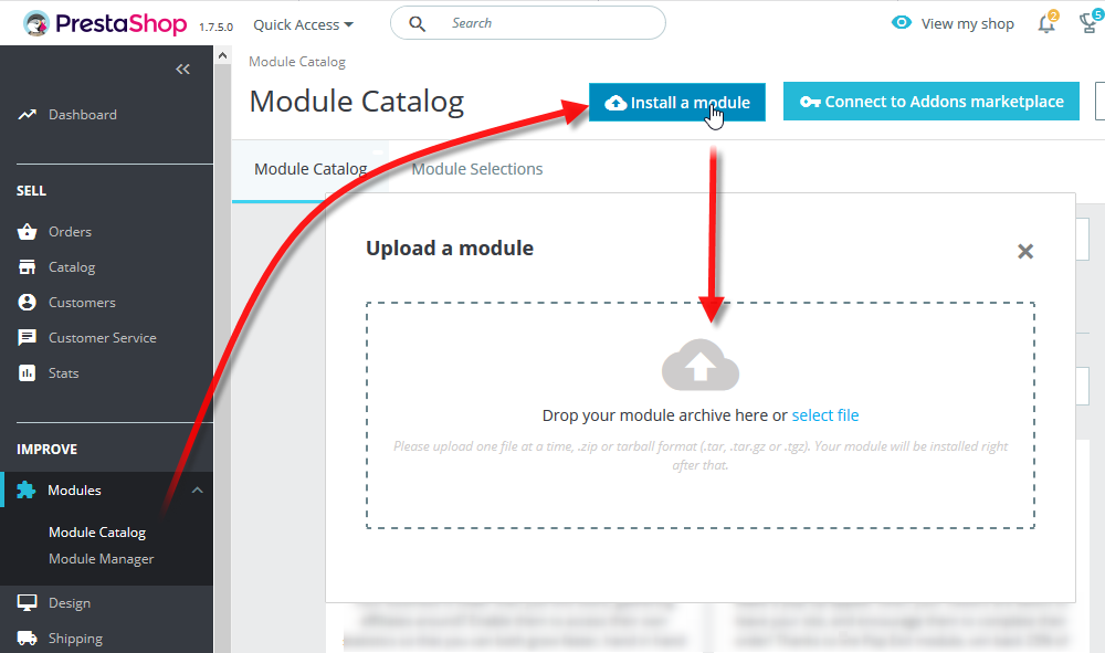 Скачайте плагин и выберите пункт Improve -> Modules -> Module catalog в панели управления сайтом