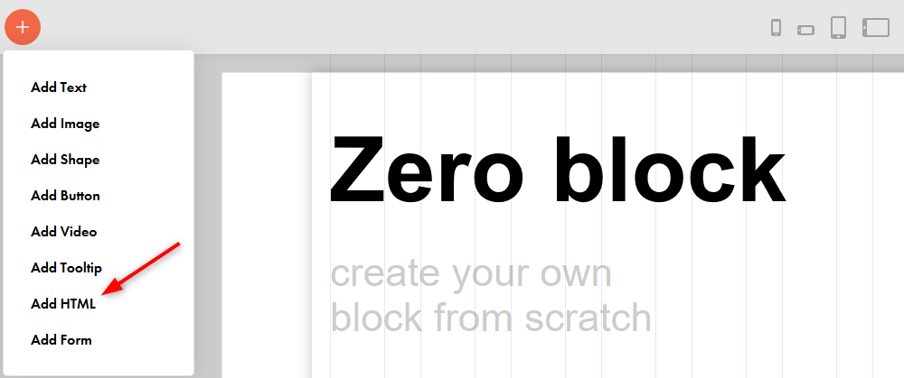 Нажмите "+" и выберите пункт "Add HTML"
