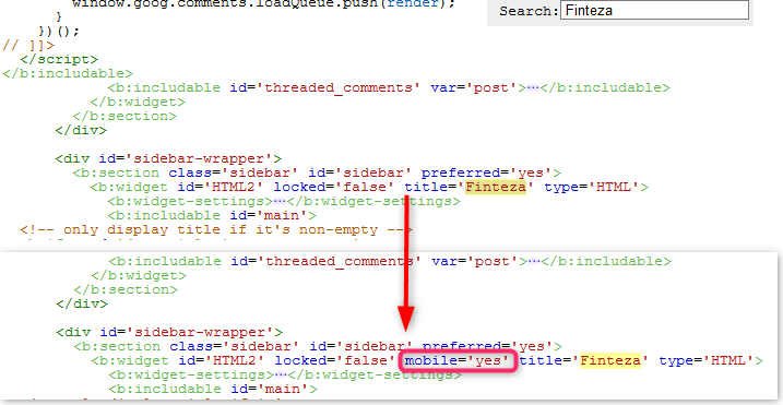 在title='Finteza'之前添加mobile='yes'